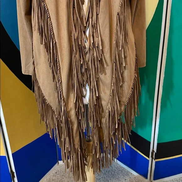 Fringed Tan Faux Suede Jacket - Picture 3 of 5
